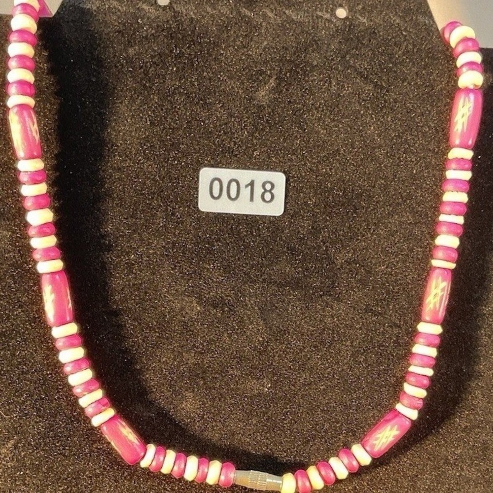 Pink and White Polymer Clay Bead Surfer Style Choker Necklace
